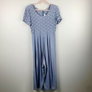 Jeffrey & Dara Linda Hutley Vintage Jumpsuit Blue Pucker Floral Top Size 12